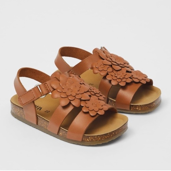 Zara Baby Floral Sandals size 23 ( US toddler size 7) brown/Cognac color - Picture 1 of 5